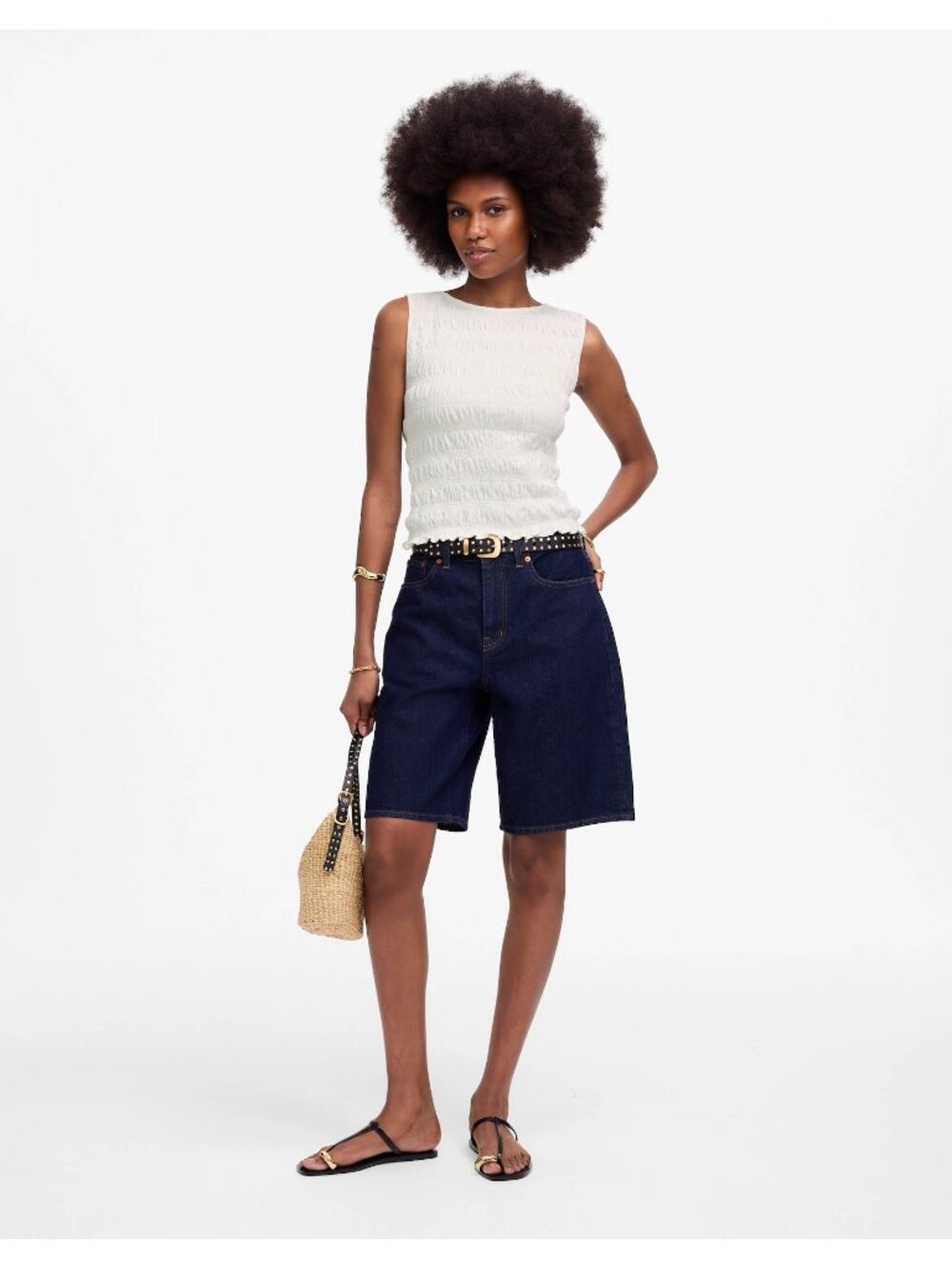 Madewell Smocked Boatneck Tank Top White Women’s Medium Sleeveless Blouse - Picture 15 of 16